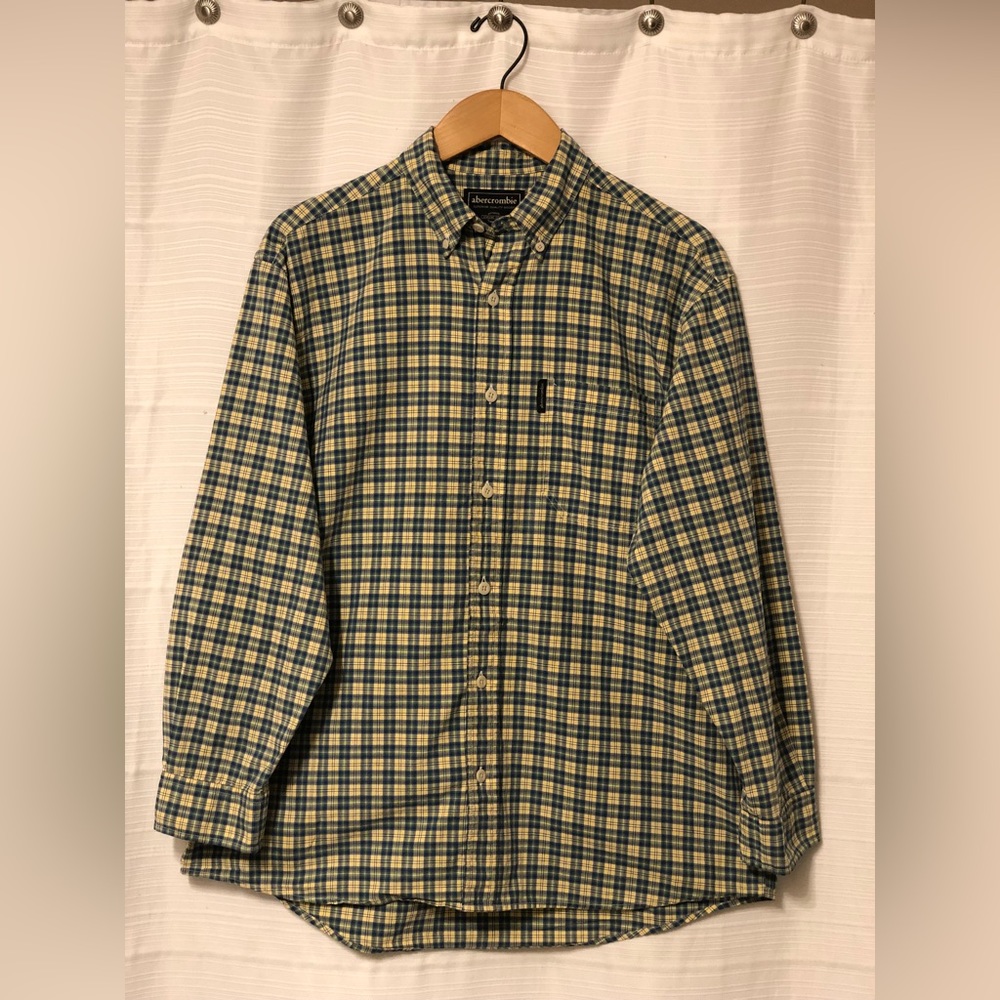 Vintage Abercrombie Fitch The Big Shirt Mens Size XL Blue Yellow Plaid Button Up